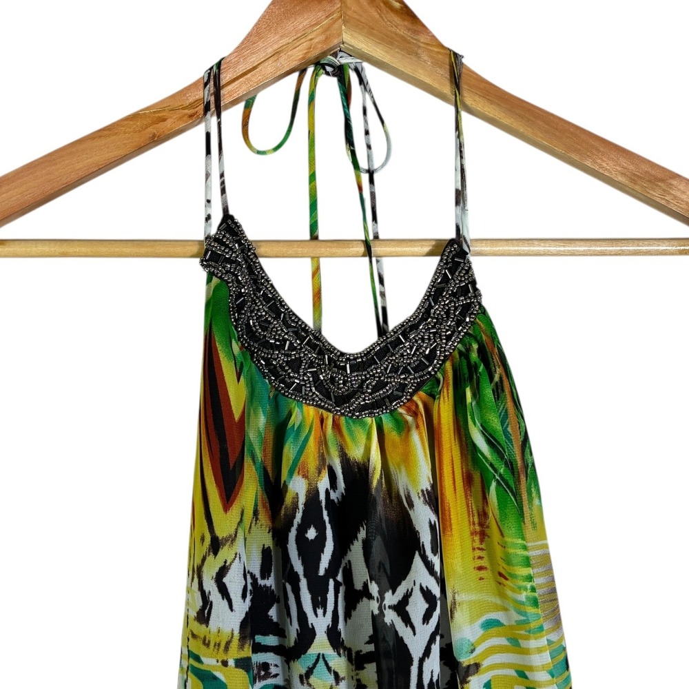 Allen B Womens Boho Tribal Halter Maxi Dress Size S Multicolor Festival Beachy - Picture 4 of 8